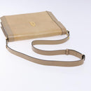 SAINT LAURENT Embossing Shoulder Bag Leather Beige Gold Auth 137993-7