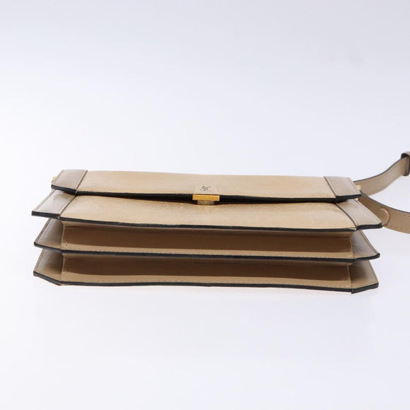 SAINT LAURENT Embossing Shoulder Bag Leather Beige Gold Auth 137993