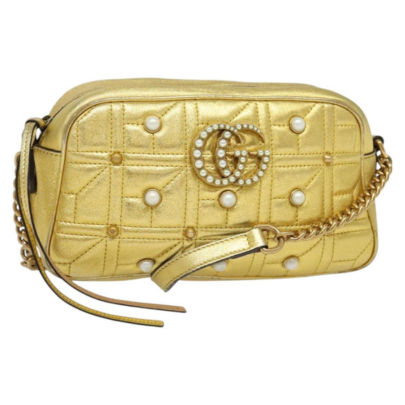 GUCCI GG Marmont Small Camera bag Chain Bag Leather Gold 447632 Auth 138001V