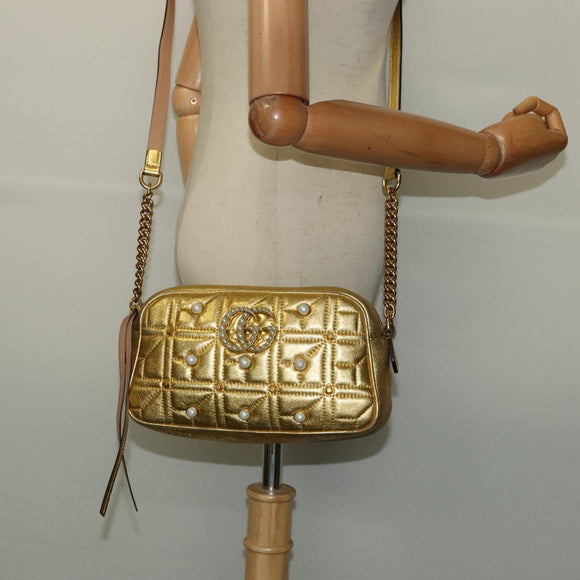 GUCCI GG Marmont Small Camera bag Chain Bag Leather Gold 447632 Auth 138001V