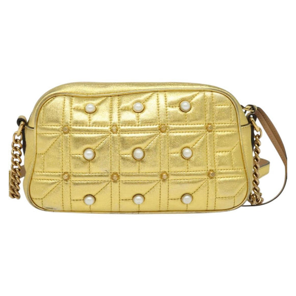 GUCCI GG Marmont Small Camera bag Chain Bag Leather Gold 447632 Auth 138001
