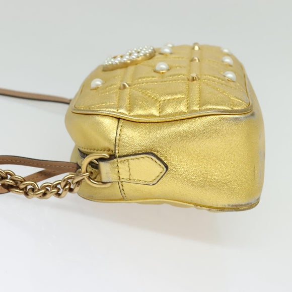 GUCCI GG Marmont Small Camera bag Chain Bag Leather Gold 447632 Auth 138001