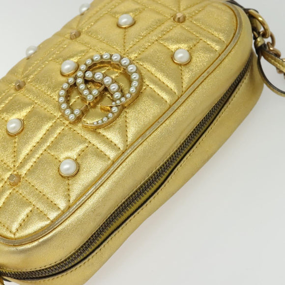 GUCCI GG Marmont Small Camera bag Chain Bag Leather Gold 447632 Auth 138001