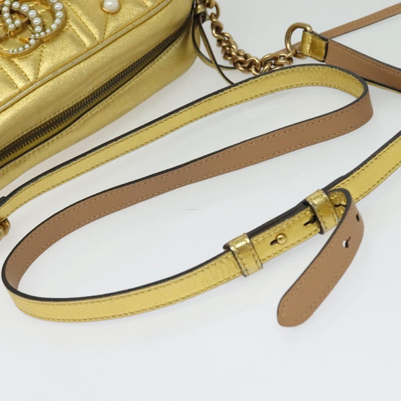 GUCCI GG Marmont Small Camera bag Chain Bag Leather Gold 447632 Auth 138001