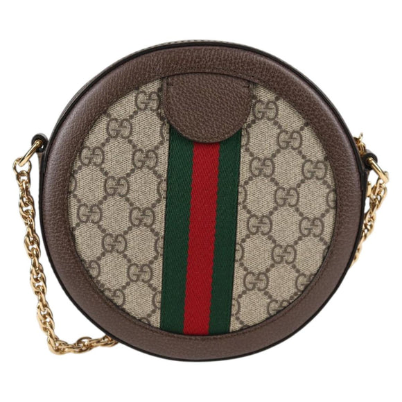 GUCCI GG Supreme Ophidia Chain Web Sherry Line Bag PVC Beige 550618 Auth 138002A