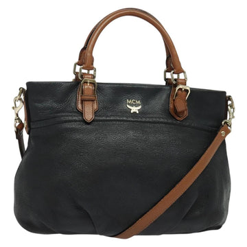 MCM Vicetos Logogram Hand Bag Leather 2way Black Auth 138003
