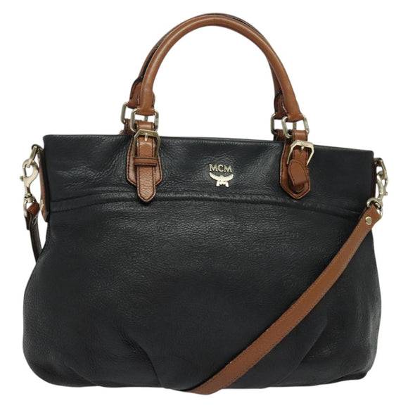 MCM Vicetos Logogram Hand Bag Leather 2way Black Auth 138003