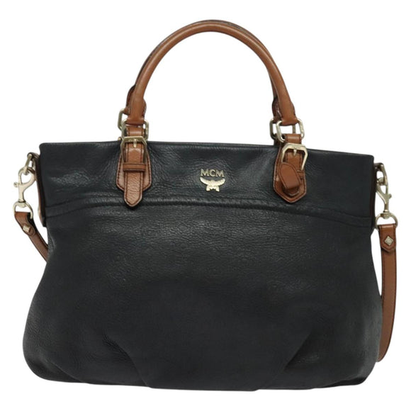 MCM Vicetos Logogram Hand Bag Leather 2way Black Auth 138003