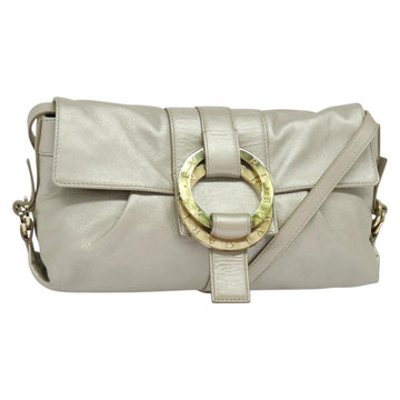 BVLGARI Chandra Shoulder Bag Leather White Gold Auth 138027