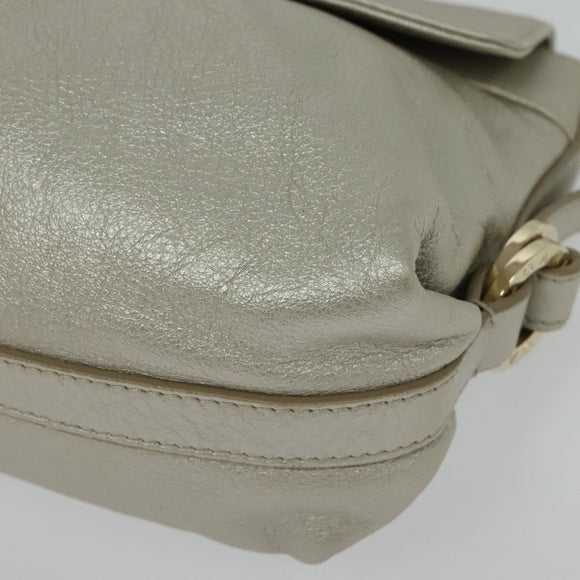 BVLGARI Chandra Shoulder Bag Leather White Gold Auth 138027