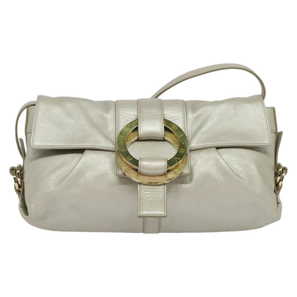 BVLGARI Chandra Shoulder Bag Leather White Gold Auth 138027