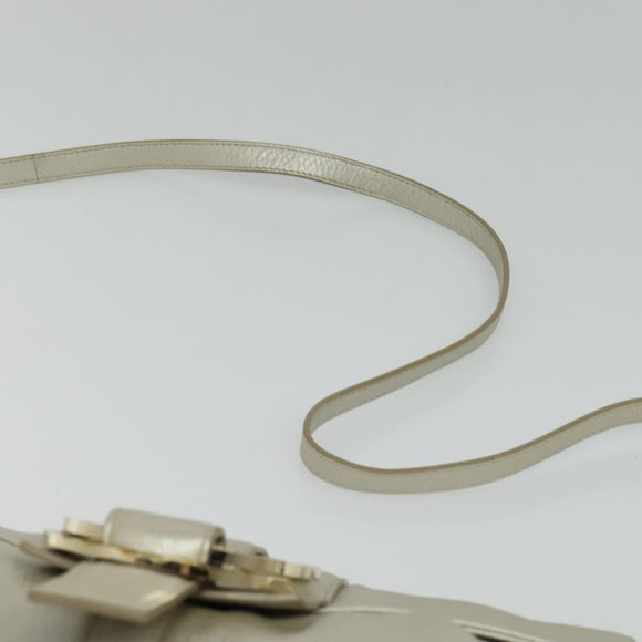 BVLGARI Chandra Shoulder Bag Leather White Gold Auth 138027