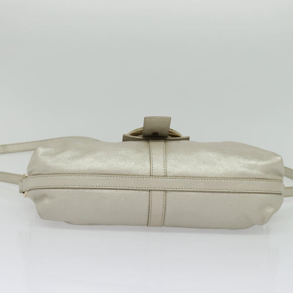 BVLGARI Chandra Shoulder Bag Leather White Gold Auth 138027