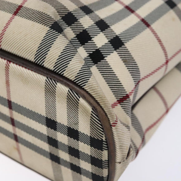 BURBERRY Nova Check Hand Bag Canvas Beige Silver Auth 138052