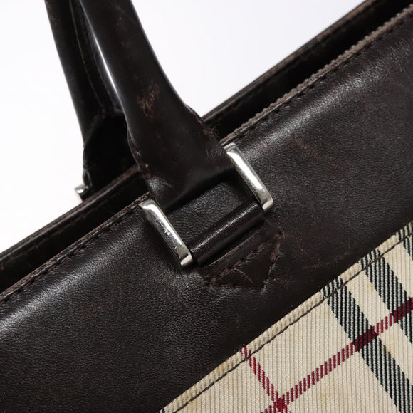BURBERRY Nova Check Hand Bag Canvas Beige Silver Auth 138052
