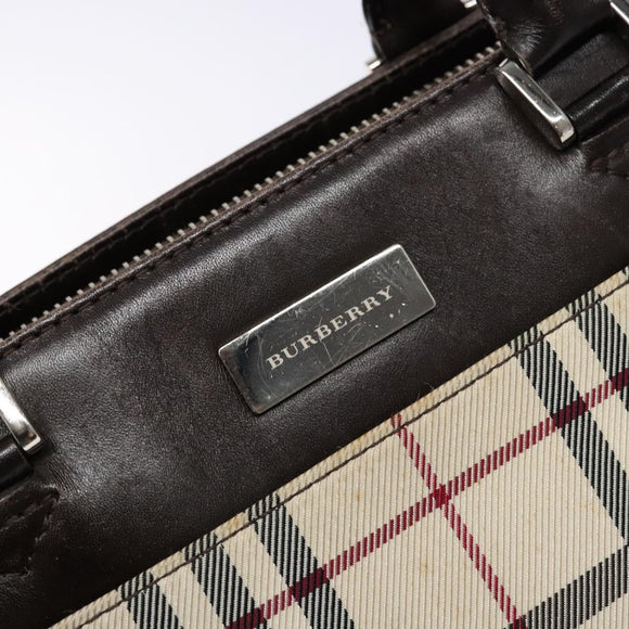 BURBERRY Nova Check Hand Bag Canvas Beige Silver Auth 138052