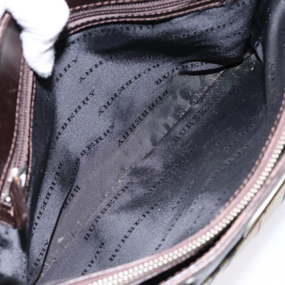 BURBERRY Nova Check Hand Bag Canvas Beige Silver Auth 138052