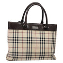 BURBERRY Nova Check Hand Bag Canvas Beige Silver Auth 138052-1