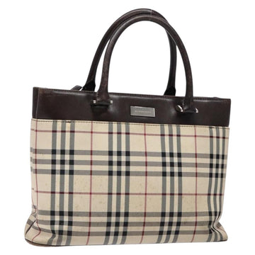 BURBERRY Nova Check Hand Bag Canvas Beige Silver Auth 138052