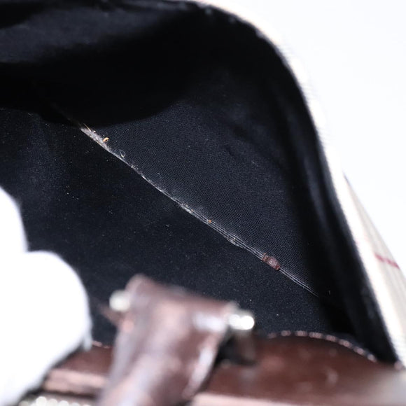 BURBERRY Nova Check Hand Bag Canvas Beige Silver Auth 138052