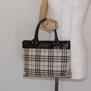 BURBERRY Nova Check Hand Bag Canvas Beige Silver Auth 138052-23