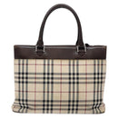 BURBERRY Nova Check Hand Bag Canvas Beige Silver Auth 138052-2