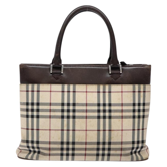 BURBERRY Nova Check Hand Bag Canvas Beige Silver Auth 138052