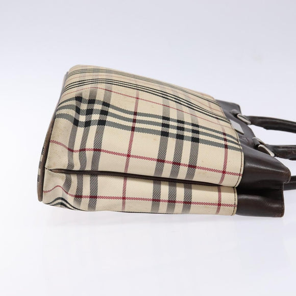 BURBERRY Nova Check Hand Bag Canvas Beige Silver Auth 138052