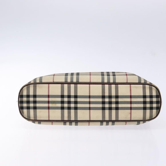 BURBERRY Nova Check Hand Bag Canvas Beige Silver Auth 138052