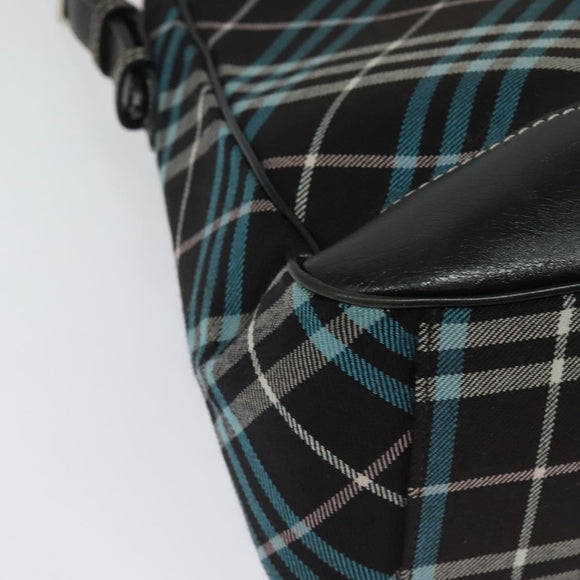 BURBERRY Nova Check Blue Label Shoulder Bag Canvas Blue Silver Auth 138053