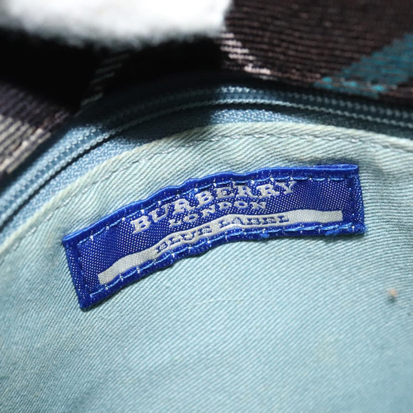 BURBERRY Nova Check Blue Label Shoulder Bag Canvas Blue Silver Auth 138053