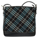 BURBERRY Nova Check Blue Label Shoulder Bag Canvas Blue Silver Auth 138053-2