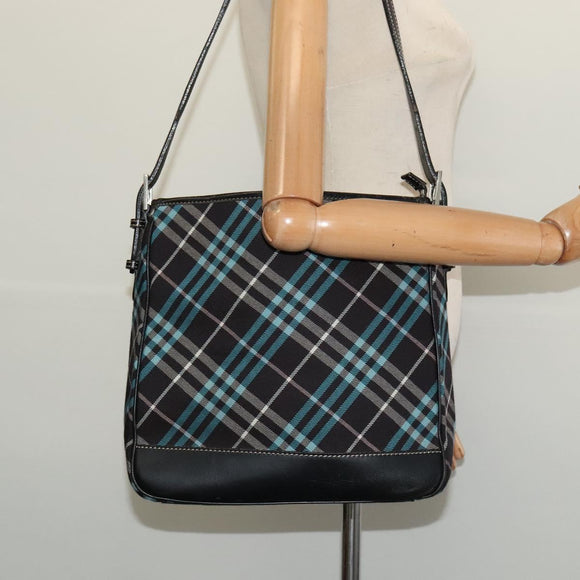 BURBERRY Nova Check Blue Label Shoulder Bag Canvas Blue Silver Auth 138053