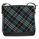 BURBERRY Nova Check Blue Label Shoulder Bag Canvas Blue Silver Auth 138053-3