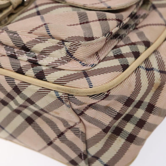BURBERRY Nova Check Blue Label Shoulder Bag Nylon Pink Silver Auth 138054