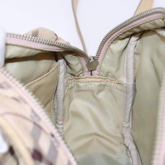 BURBERRY Nova Check Blue Label Shoulder Bag Nylon Pink Silver Auth 138054