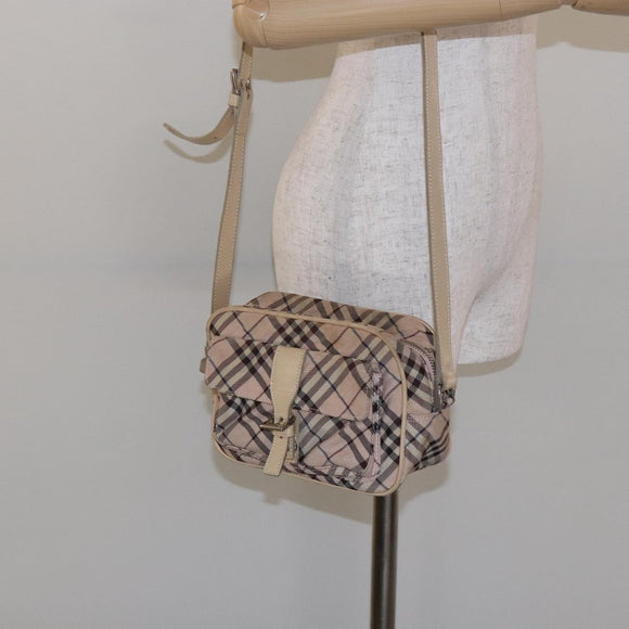 BURBERRY Nova Check Blue Label Shoulder Bag Nylon Pink Silver Auth 138054