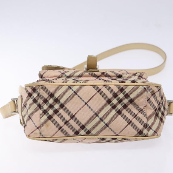 BURBERRY Nova Check Blue Label Shoulder Bag Nylon Pink Silver Auth 138054