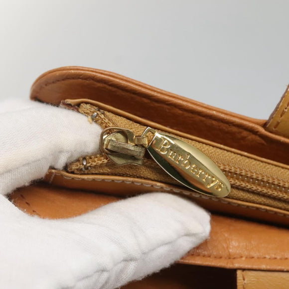 Burberrys Tote Bag Leather Brown Gold Auth 138055