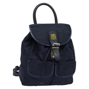MCM Logogram Vicetos Backpack Nylon Navy Gold Auth 138056