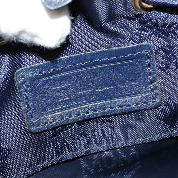 MCM Logogram Vicetos Backpack Nylon Navy Gold Auth 138056