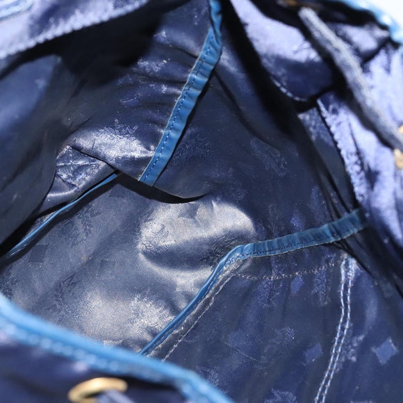 MCM Logogram Vicetos Backpack Nylon Navy Gold Auth 138056