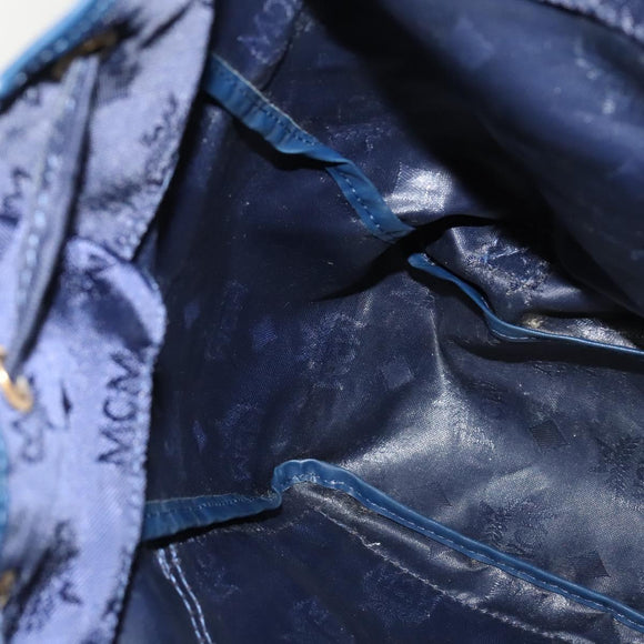 MCM Logogram Vicetos Backpack Nylon Navy Gold Auth 138056