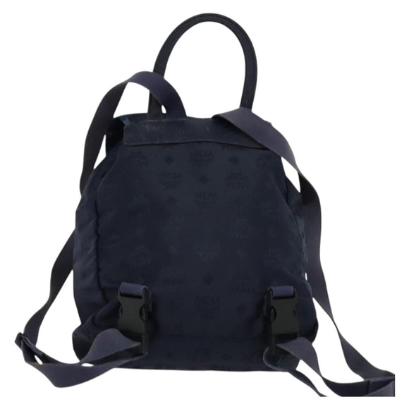 MCM Logogram Vicetos Backpack Nylon Navy Gold Auth 138056