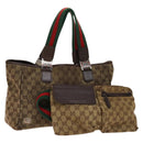 GUCCI GG Canvas Web Sherry Line Tote Bag 2Set Beige Red Green Auth 138062-1