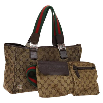 GUCCI GG Canvas Web Sherry Line Tote Bag 2Set Beige Red Green Auth 138062