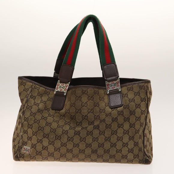 GUCCI GG Canvas Web Sherry Line Tote Bag 2Set Beige Red Green Auth 138062