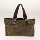 GUCCI GG Canvas Web Sherry Line Tote Bag 2Set Beige Red Green Auth 138062-3