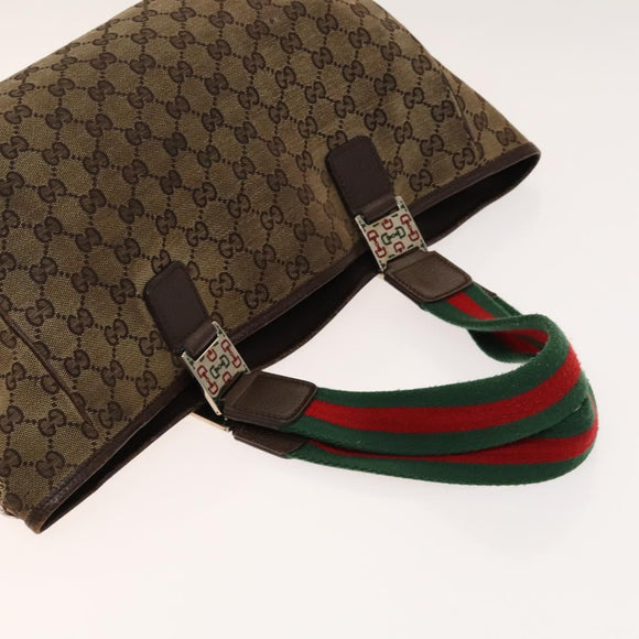 GUCCI GG Canvas Web Sherry Line Tote Bag 2Set Beige Red Green Auth 138062