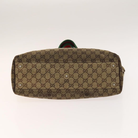 GUCCI GG Canvas Web Sherry Line Tote Bag 2Set Beige Red Green Auth 138062